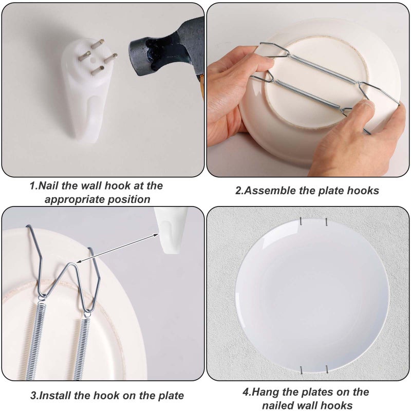 NQEUEPN 3 Pack Plate Hangers for The Wall  6/8/10 Inch Plate Wall Holder Stainless Steel W-Shaped Plate Hooks Vertical Plate Display Wall Mount for Decorative Plates Antique Arts (Silver) - Image 5